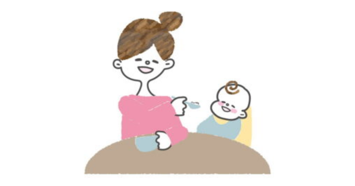 離乳食を食べさせるママと赤ちゃんのイラスト