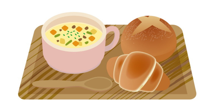 ロールパンとスープのイラスト
